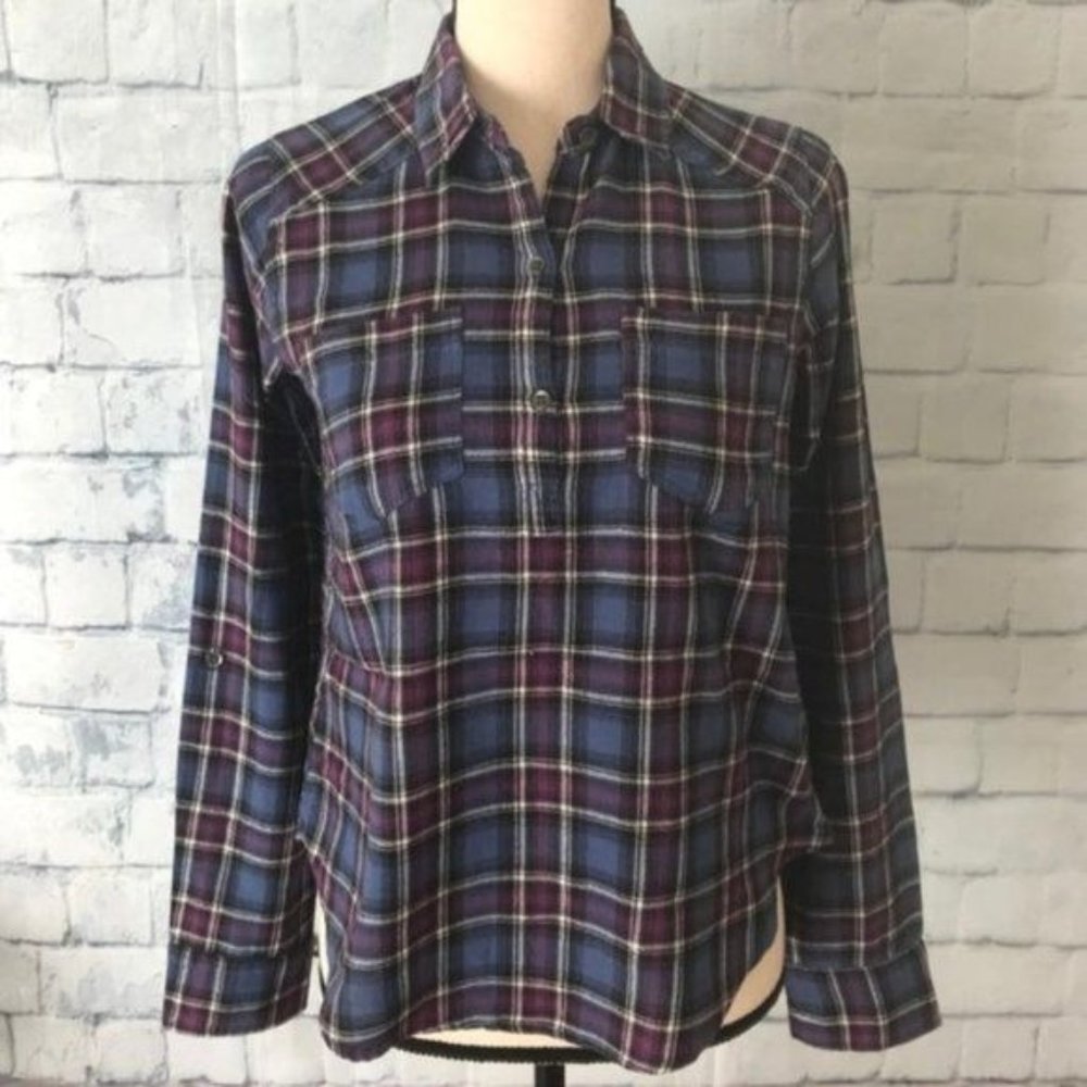 HOLLISTER Women's Blue Plaid Flannel Shirt Long Sleeves Size XS